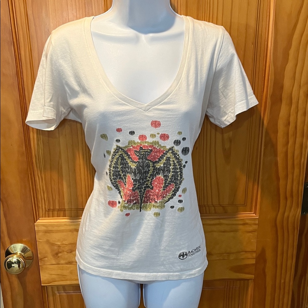 Bacardi White Graphic V-Neck T-Shirt - Picture 2 of 6